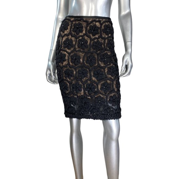 Catherine Malandrino Black Crochet Beaded Lace Floral Pencil Skirt 2 - Picture 11 of 11